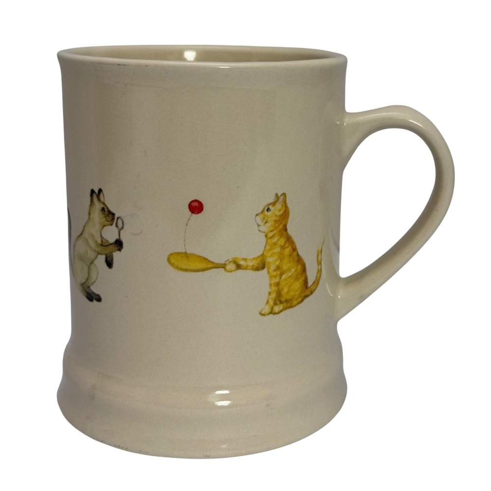 Ceramic Mug Adorable Cats Playing with Toys‎ Cream Color Fun Design